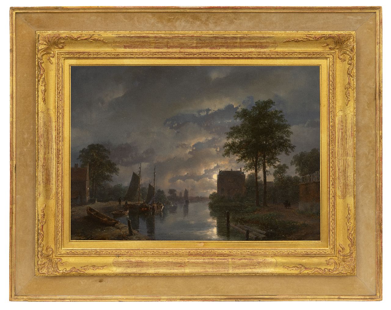 Schelfhout A.  | Andreas Schelfhout, River view by moonlight, oil on panel 32.5 x 45.9 cm, signed l.r. and dated '57