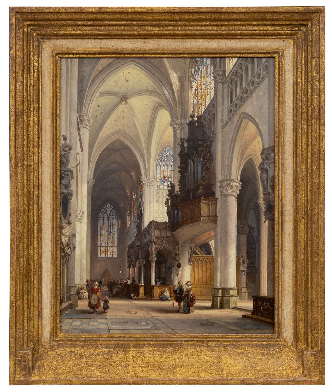 Genisson J.V. | Jules Victor Genisson | Paintings offered for sale | Interior of the St. Gummarus church in Lier, oil on panel 47.0 x 36.5 cm, signed l.l. and dated 1850 Genisson J.V. | Jules Victor Genisson | Paintings offered for sale | Interior of the St. Gummarus church in Lier, oil on panel 47.0 x 36.5 cm, signed l.l. and dated 1850