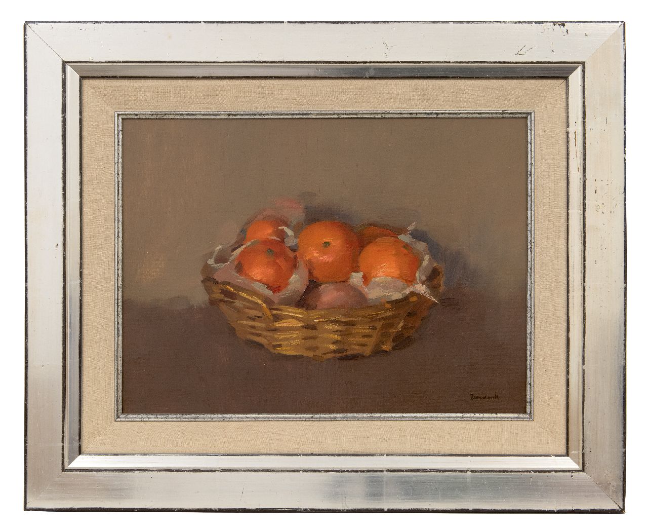 Verdonk F.W. | Frederik Willem 'Frits' Verdonk | Paintings offered for sale | Oranges in a basket, oil on canvas 30.4 x 40.5 cm, signed l.r. Verdonk F.W. | Frederik Willem 'Frits' Verdonk | Paintings offered for sale | Oranges in a basket, oil on canvas 30.4 x 40.5 cm, signed l.r.