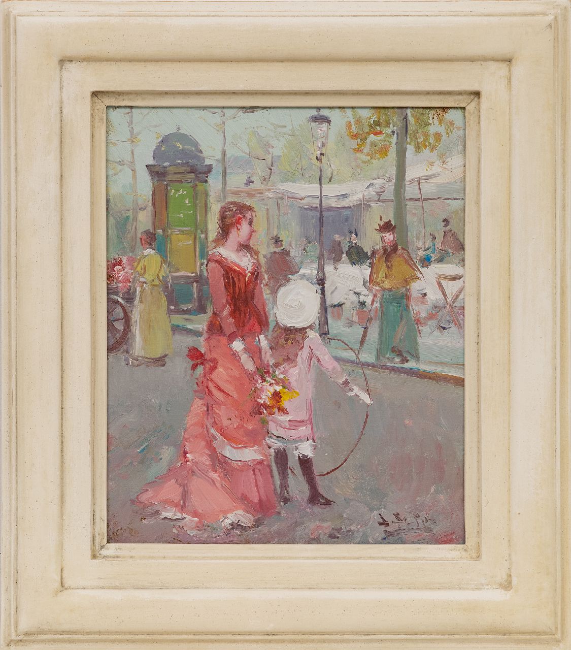Soler J.  | Juan Soler | Paintings offered for sale | Strollers on a Parisian boulevard, oil on panel 27.2 x 22.0 cm, signed l.r.