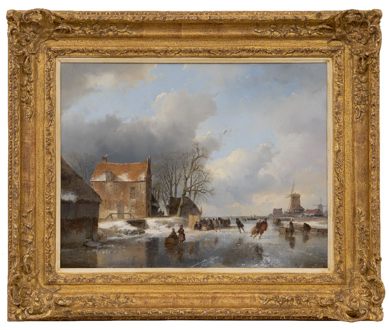 Schelfhout A. | Andreas Schelfhout | Paintings offered for sale | A frozen river with skaters and a 'koek-en-zopie', oil on panel 40.6 x 52.6 cm, signed l.l. and dated '41 Schelfhout A. | Andreas Schelfhout | Paintings offered for sale | A frozen river with skaters and a 'koek-en-zopie', oil on panel 40.6 x 52.6 cm, signed l.l. and dated '41