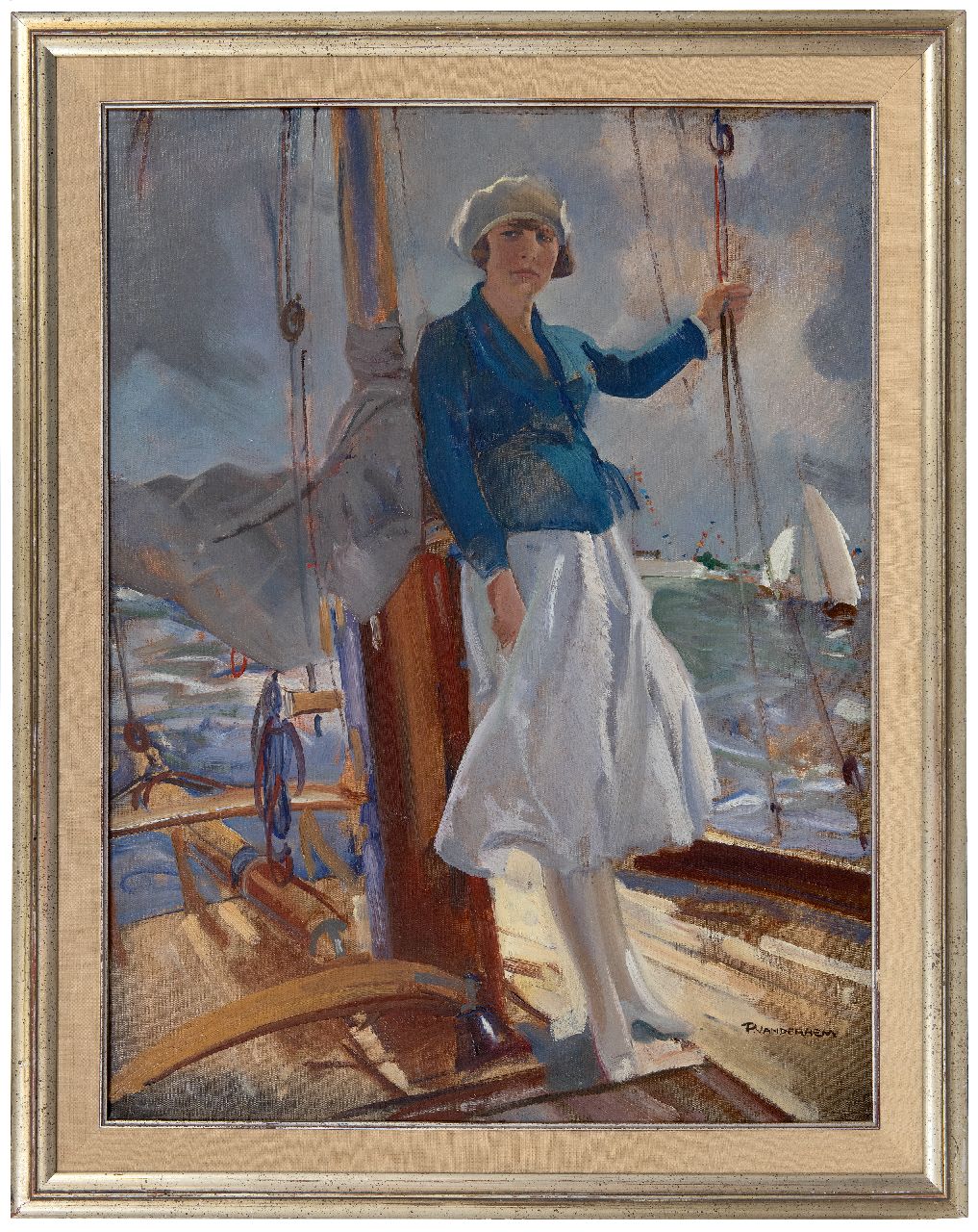 Hem P. van der | Pieter 'Piet' van der Hem | Paintings offered for sale | Posing on the yacht, oil on canvas 65.5 x 50.7 cm, signed l.r. Hem P. van der | Pieter 'Piet' van der Hem | Paintings offered for sale | Posing on the yacht, oil on canvas 65.5 x 50.7 cm, signed l.r.