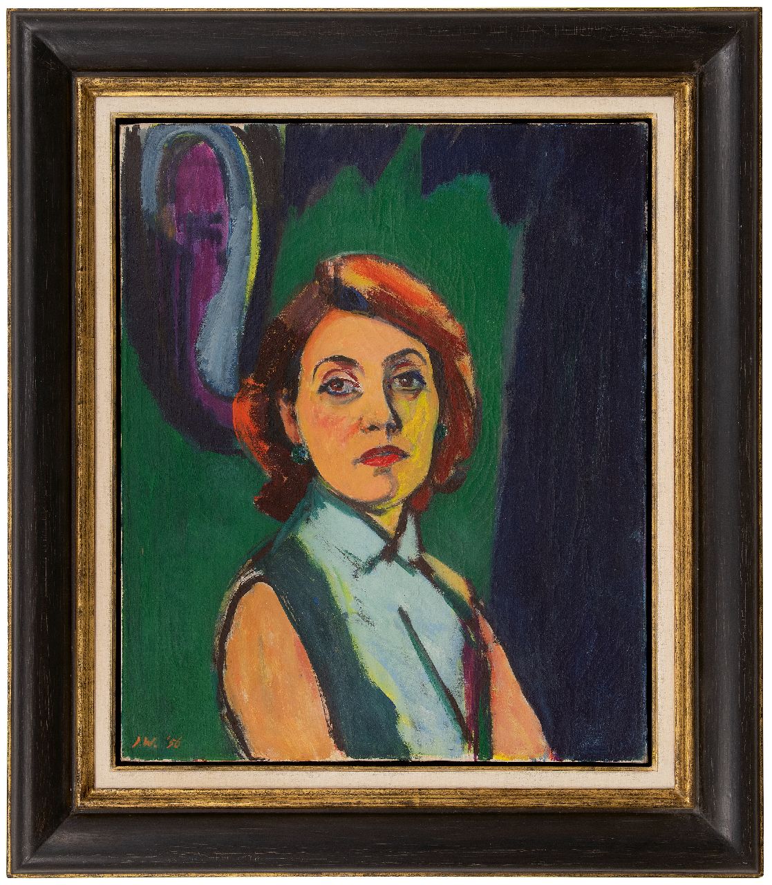 Wiegers J. | Jan Wiegers | Paintings offered for sale | Portrait of mrs. Raedecker, wax paint on canvas 73.1 x 60.4 cm, signed l.l. with initials and dated '56 Wiegers J. | Jan Wiegers | Paintings offered for sale | Portrait of mrs. Raedecker, wax paint on canvas 73.1 x 60.4 cm, signed l.l. with initials and dated '56