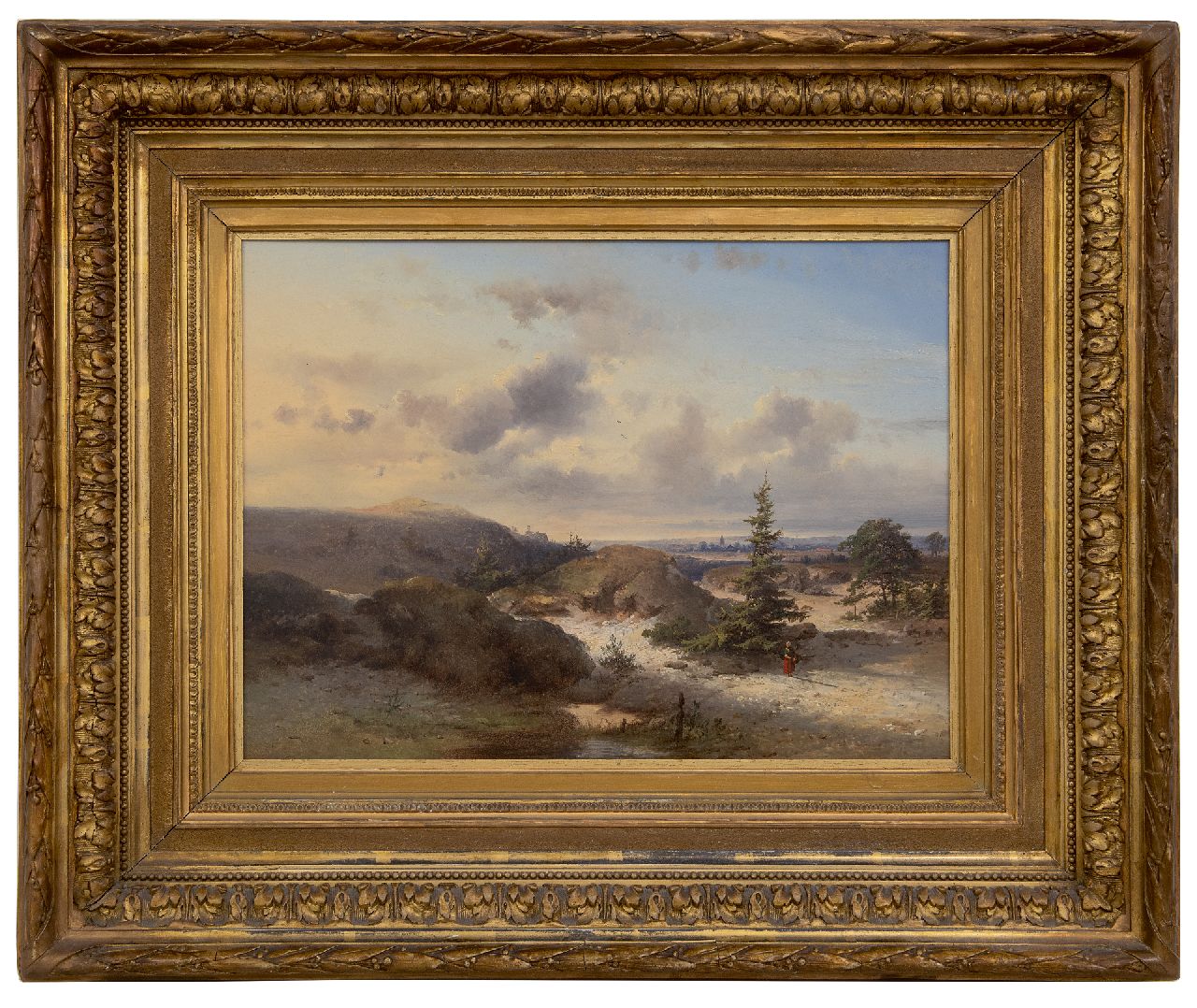 Kluyver P.L.F. | 'Pieter' Lodewijk Francisco Kluyver | Paintings offered for sale | Landscape with walking woman, village in the background, oil on panel 34.0 x 47.0 cm, signed l.l. Kluyver P.L.F. | 'Pieter' Lodewijk Francisco Kluyver | Paintings offered for sale | Landscape with walking woman, village in the background, oil on panel 34.0 x 47.0 cm, signed l.l.