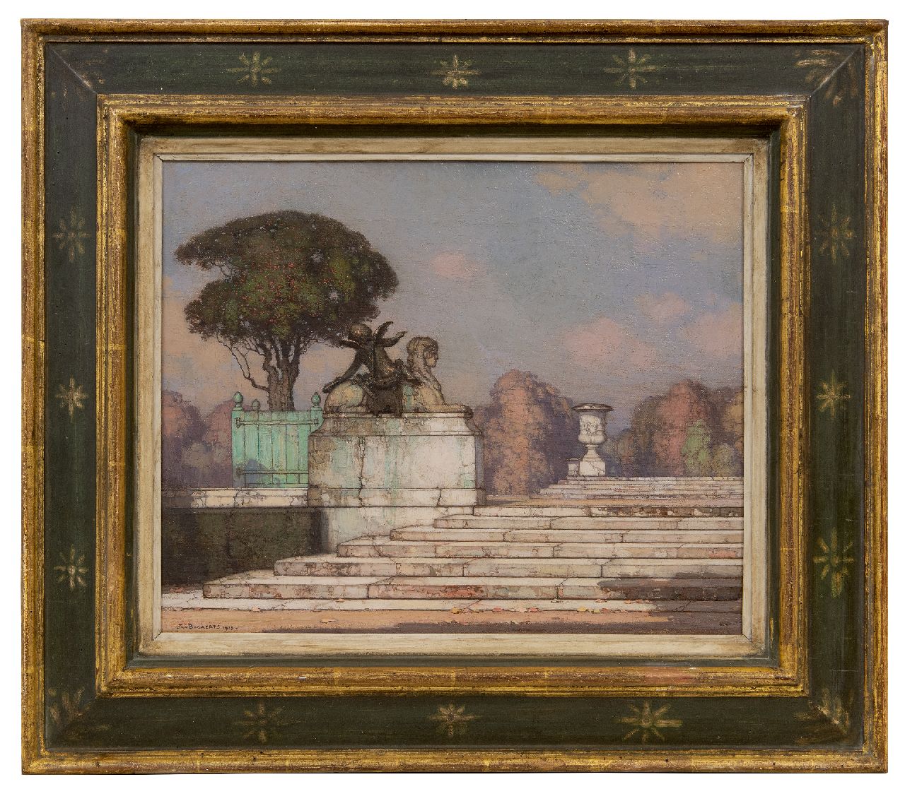 Bogaerts J.J.M. | Johannes Jacobus Maria 'Jan' Bogaerts, Statue of sfinx and cupido in the park of Versailles, oil on canvas 32.5 x 39.7 cm, signed l.l. and dated 1915 Bogaerts J.J.M. | Johannes Jacobus Maria 'Jan' Bogaerts, Statue of sfinx and cupido in the park of Versailles, oil on canvas 32.5 x 39.7 cm, signed l.l. and dated 1915