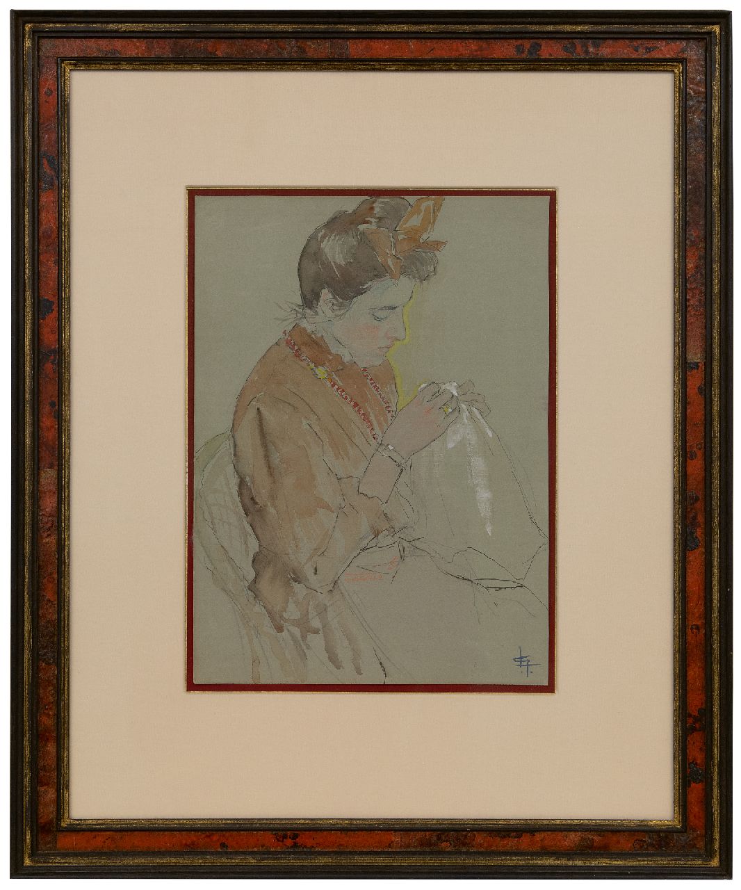 Gestel L. | Leendert 'Leo' Gestel | Watercolours and drawings offered for sale | Portrait of the artist's sister, watercolour on paper 31.0 x 23.0 cm, signed l.r. with monogram Gestel L. | Leendert 'Leo' Gestel | Watercolours and drawings offered for sale | Portrait of the artist's sister, watercolour on paper 31.0 x 23.0 cm, signed l.r. with monogram