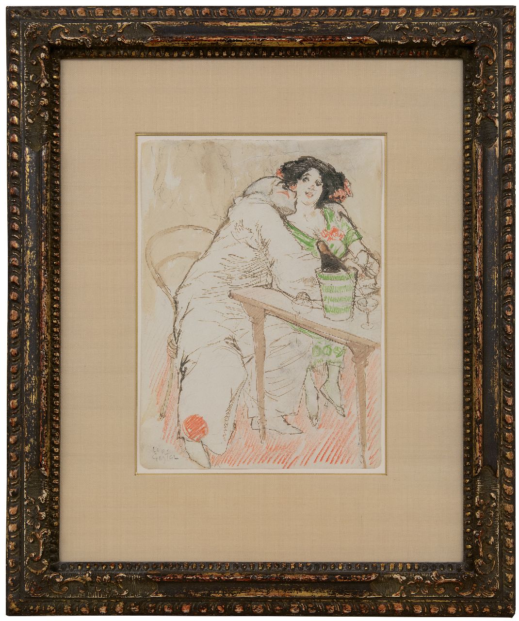 Gestel L. | Leendert 'Leo' Gestel | offered for sale | Café scene with Pierrot, pencil, ink and chalk on paper 30.0 x 22.0 cm, signed l.l. and executed ca. 1908 Gestel L. | Leendert 'Leo' Gestel | offered for sale | Café scene with Pierrot, pencil, ink and chalk on paper 30.0 x 22.0 cm, signed l.l. and executed ca. 1908