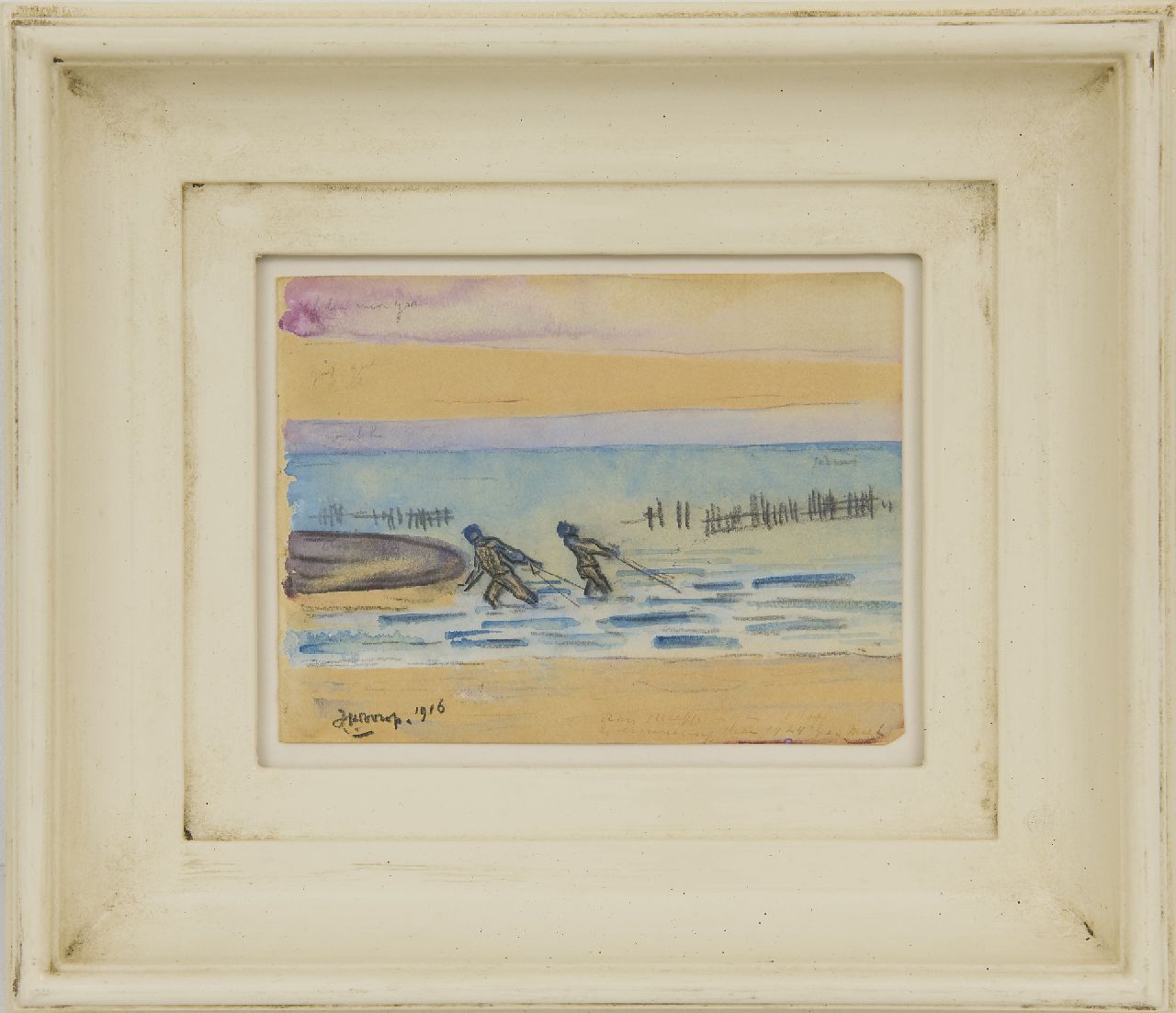 Toorop J.Th. | Johannes Theodorus 'Jan' Toorop | Watercolours and drawings offered for sale | Prawn fishers, Zeeland, black chalk and watercolour on paper 11.4 x 15.1 cm, signed l.l. and dated 1916 Toorop J.Th. | Johannes Theodorus 'Jan' Toorop | Watercolours and drawings offered for sale | Prawn fishers, Zeeland, black chalk and watercolour on paper 11.4 x 15.1 cm, signed l.l. and dated 1916