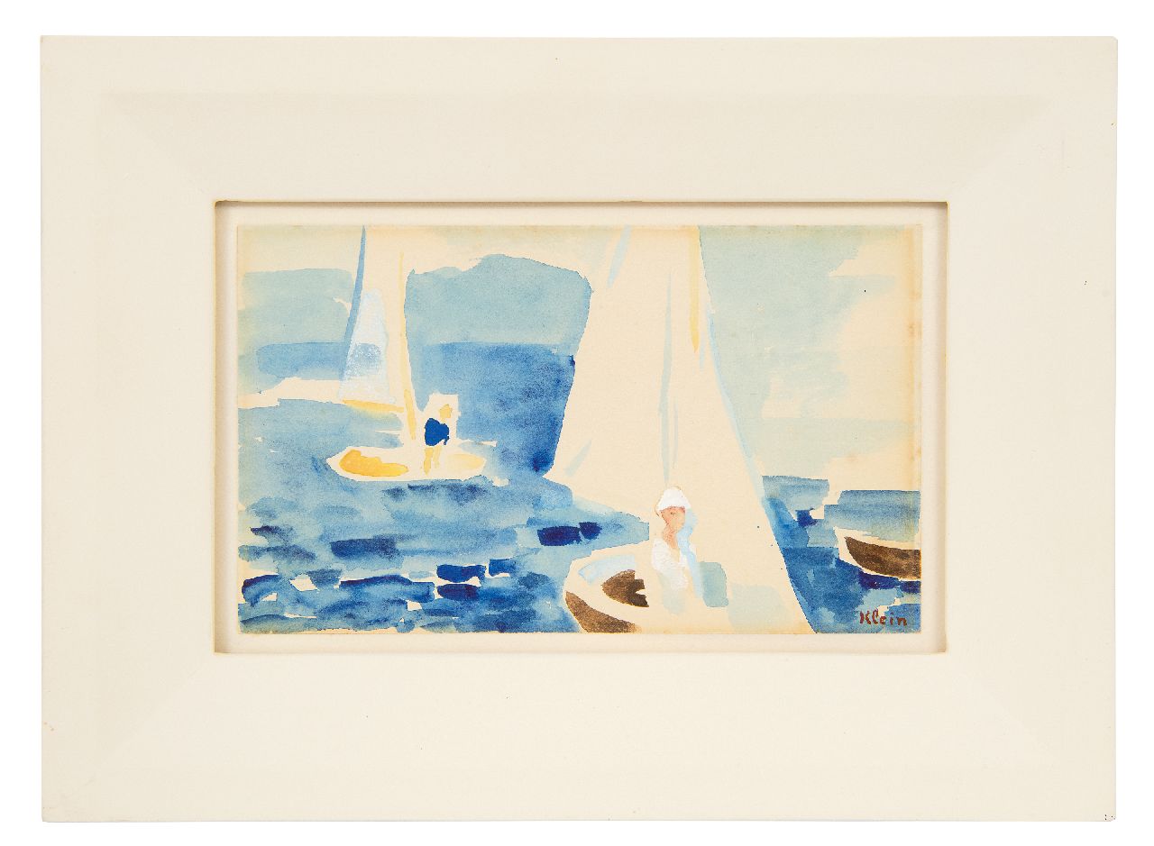 Klein F.F.A. | Friedrich Franz Albert 'Frits' Klein | Watercolours and drawings offered for sale | Sailing on a summer day, Southern-France, watercolour and gouache on paper 10.5 x 17.4 cm, signed l.r. Klein F.F.A. | Friedrich Franz Albert 'Frits' Klein | Watercolours and drawings offered for sale | Sailing on a summer day, Southern-France, watercolour and gouache on paper 10.5 x 17.4 cm, signed l.r.