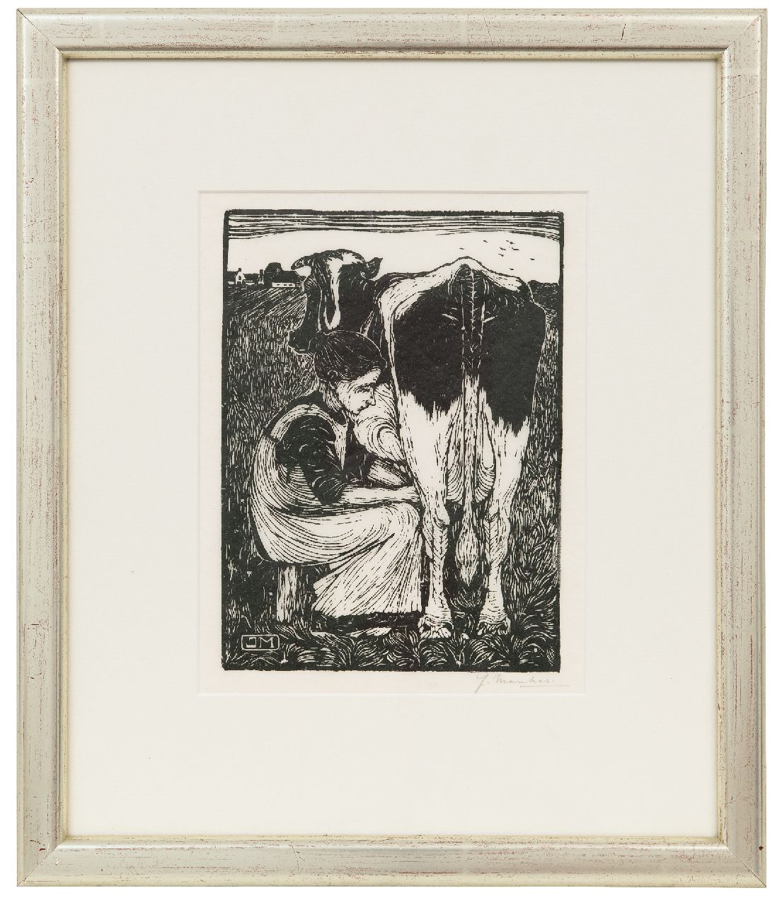 Mankes J. | Jan Mankes, Milking time, woodcut on paper 20.5 x 16.2 cm, signed l.r. in full (in pencil) and w. mon. in the block Mankes J. | Jan Mankes, Milking time, woodcut on paper 20.5 x 16.2 cm, signed l.r. in full (in pencil) and w. mon. in the block