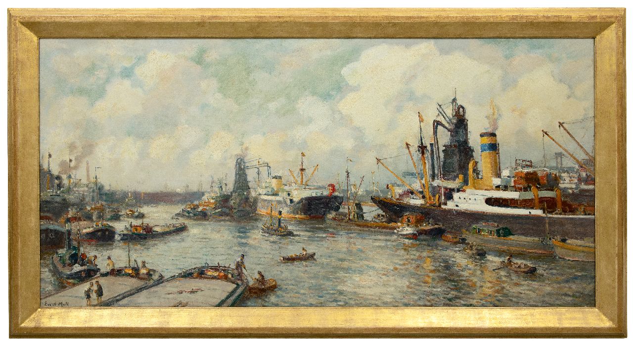 Moll E. | Evert Moll, A view of the Maashaven, Rotterdam, oil on canvas 81.0 x 164.5 cm, signed l.l. Moll E. | Evert Moll, A view of the Maashaven, Rotterdam, oil on canvas 81.0 x 164.5 cm, signed l.l.