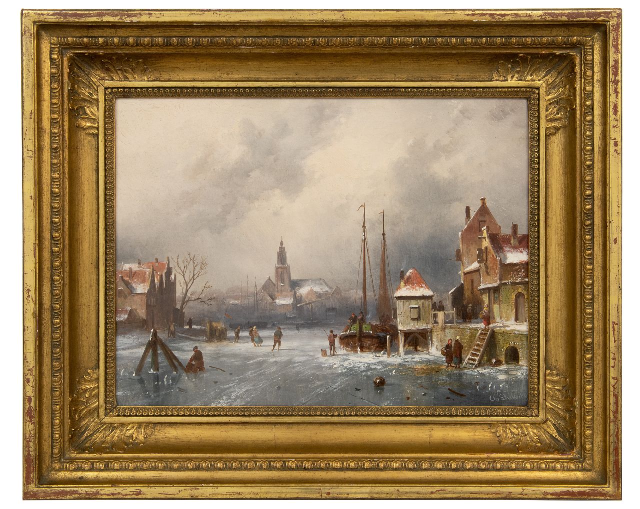 Leickert C.H.J. | 'Charles' Henri Joseph Leickert, A town view in winter with skaters and a 'koek-en-zopietent', oil on panel 31.6 x 41.0 cm, signed l.r. Leickert C.H.J. | 'Charles' Henri Joseph Leickert, A town view in winter with skaters and a 'koek-en-zopietent', oil on panel 31.6 x 41.0 cm, signed l.r.
