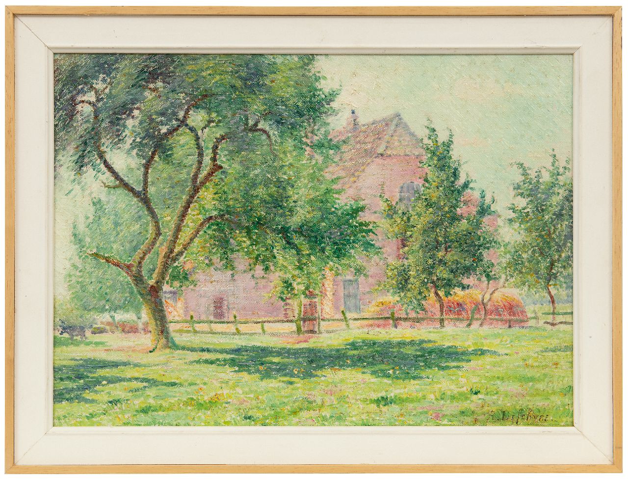 Lefebvre A.  | Albrecht 'Albert' Lefebvre | Paintings offered for sale | A sunlit farm, oil on canvas laid down on panel 25.0 x 35.0 cm, signed l.r.