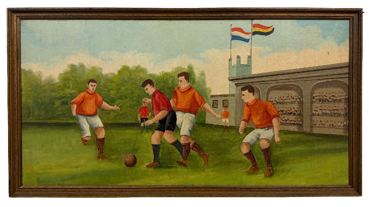 Hollandse School, begin 20e eeuw | Hollandse School, begin 20e eeuw | Paintings offered for sale | Soccer players, oil on canvas laid down on painter's board 44.5 x 88.0 cm, painted circa 1930 Hollandse School, begin 20e eeuw | Hollandse School, begin 20e eeuw | Paintings offered for sale | Soccer players, oil on canvas laid down on painter's board 44.5 x 88.0 cm, painted circa 1930
