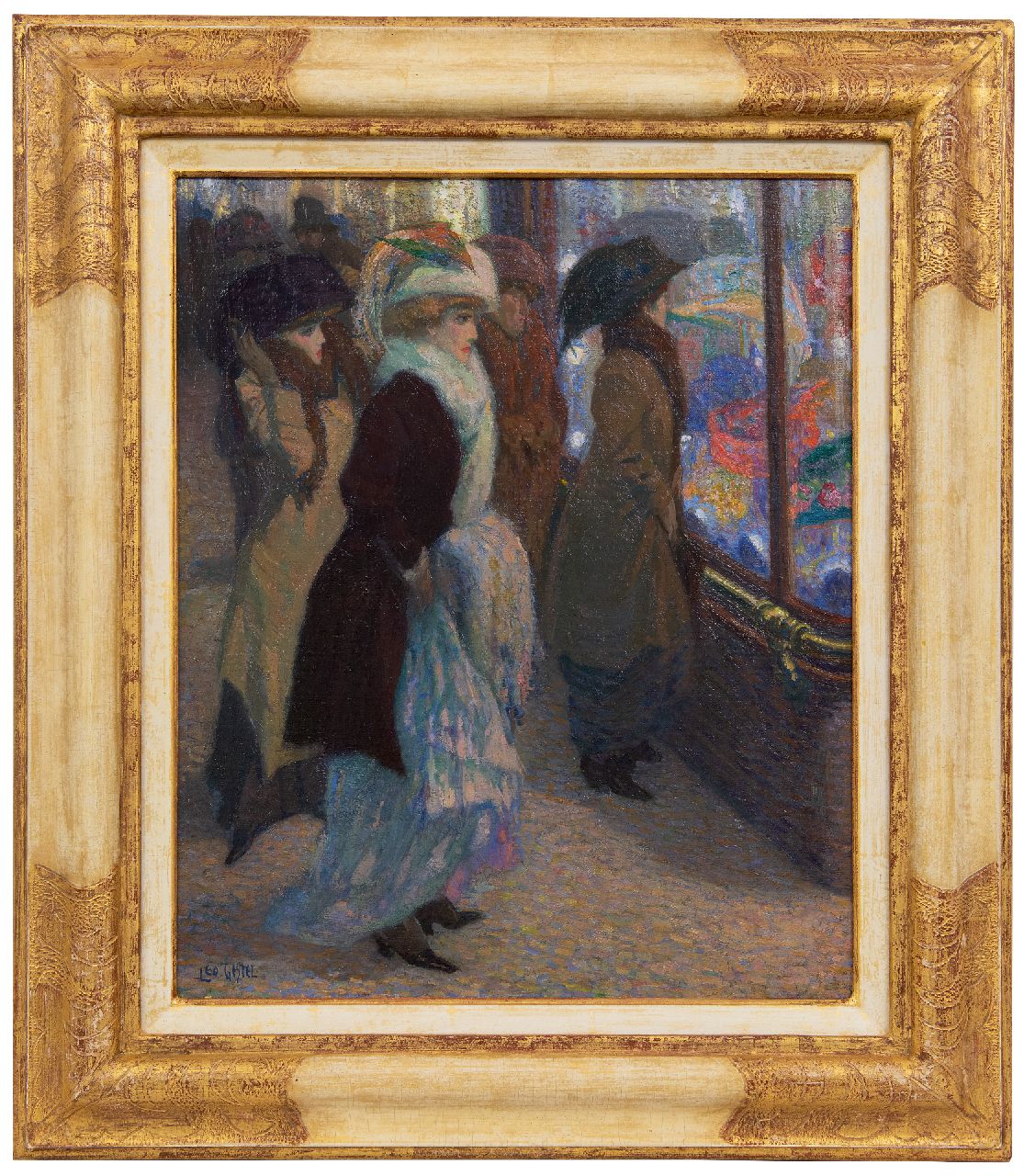Gestel L.  | Leendert 'Leo' Gestel, De hoedenwinkel, oil on canvas 45.0 x 37.2 cm, gesigneerd linksonder and te dateren ca. 1908