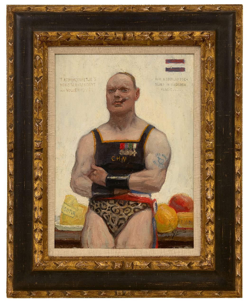 Stevens A.  | Aimé Stevens | Paintings offered for sale | Satirical portrait of Maurits van Vollenhoven, oil on painter's board 32.9 x 24.0 cm, signed l.r.