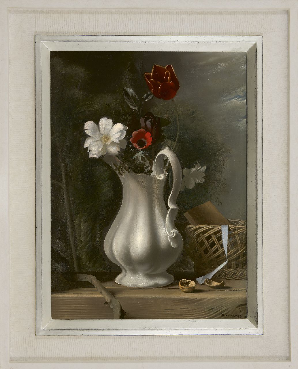 Hynckes R.  | Raoul Hynckes, Flower still life, oil on canvas 55.5 x 40.6 cm, signed l.r.