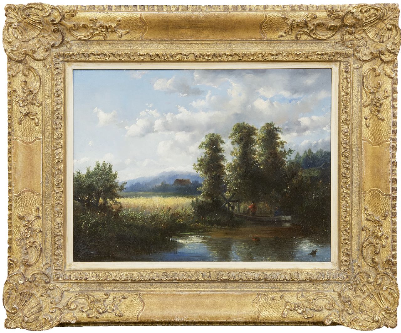 Kruseman van Elten H.D.  | Hendrik Dirk Kruseman van Elten | Paintings offered for sale | Landscape with cornfield and fishermen, oil on panel 28.0 x 37.0 cm, signed l.l.