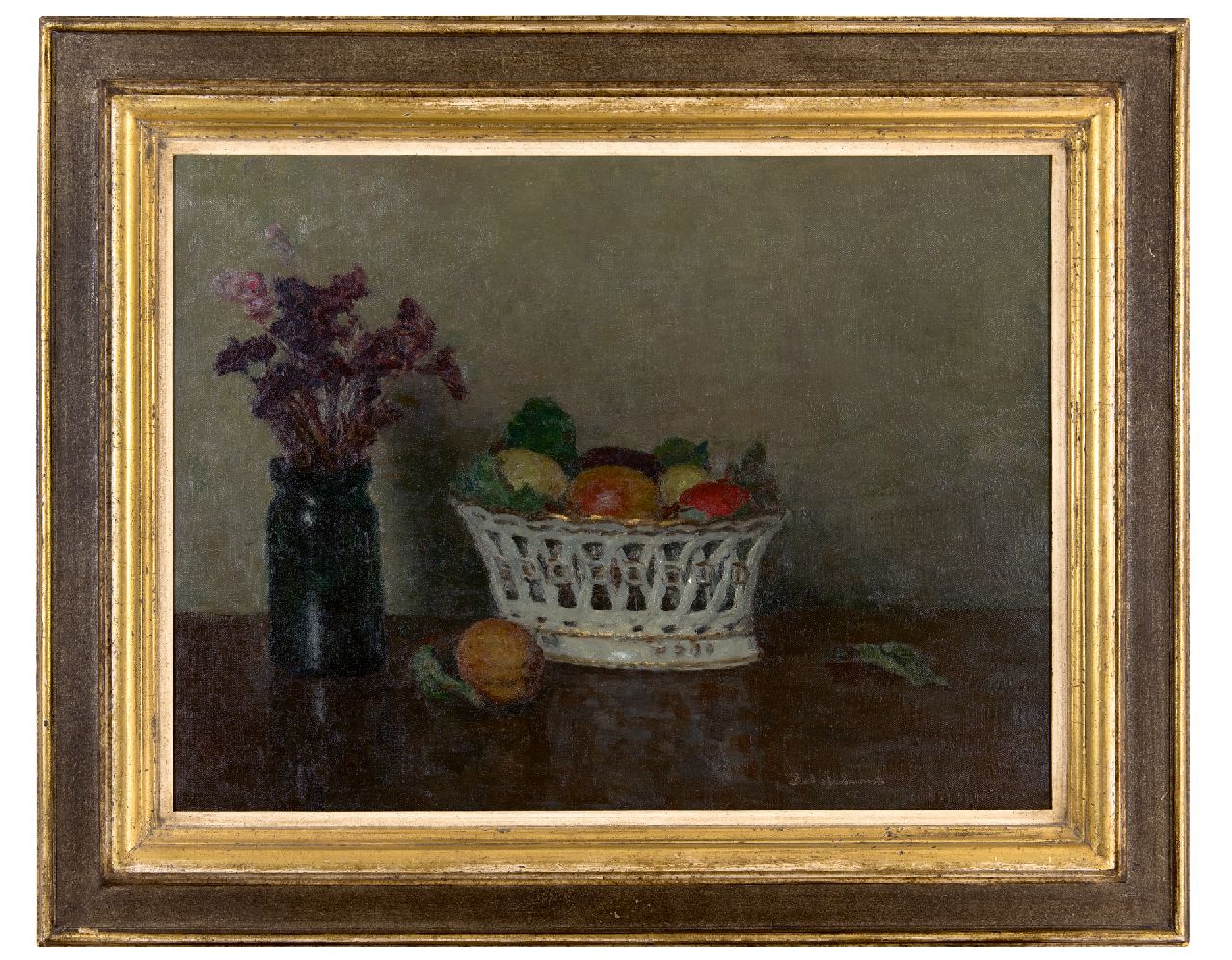 Arntzenius P.  | Paul Arntzenius, Still life of a fruit basket, oil on canvas 45.0 x 60.0 cm, signed l.r. and dated on stretcher 1955