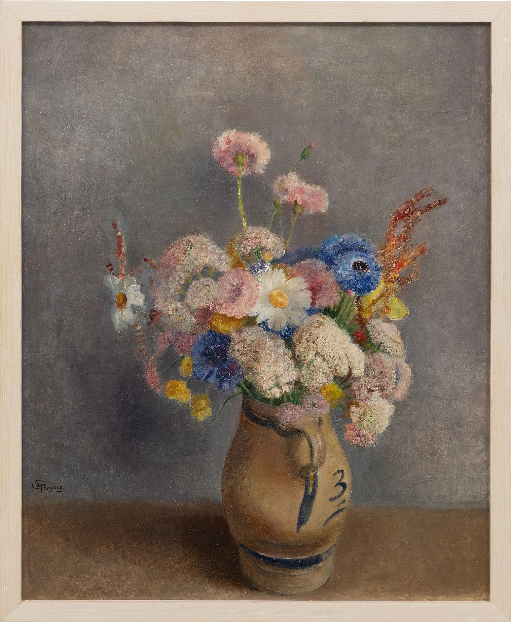 Grégoire J.H.  | Johannes Hubertus 'Jan' Grégoire | Paintings offered for sale | Flowers in a stone jug, oil on masonite 50.0 x 40.0 cm, signed l.l. and without frame