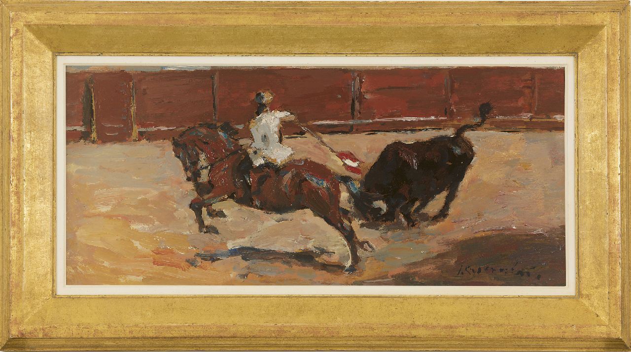 Groenestein J.M.  | Johannes Maria 'Jan' Groenestein, Bullfight, oil on board 29.0 x 64.4 cm, signed l.r.