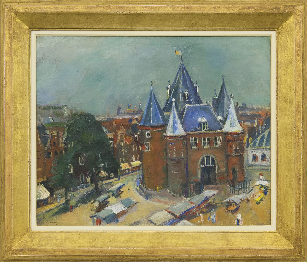 Wiegers J.  | Jan Wiegers, The Nieuwmarkt in Amsterdam, with the Waag, oil on canvas 45.3 x 55.3 cm, signed l.l. and dated '35