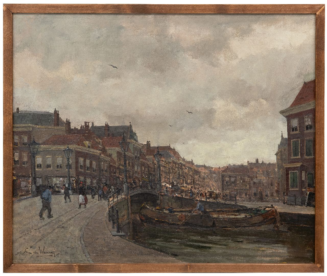 Waning C.A. van | Cornelis Anthonij 'Kees' van Waning | Paintings offered for sale | A view of the 'Wagenbrug' and the 'Wagenstraat' in The Hague, oil on canvas 51.2 x 61.3 cm, signed l.l.