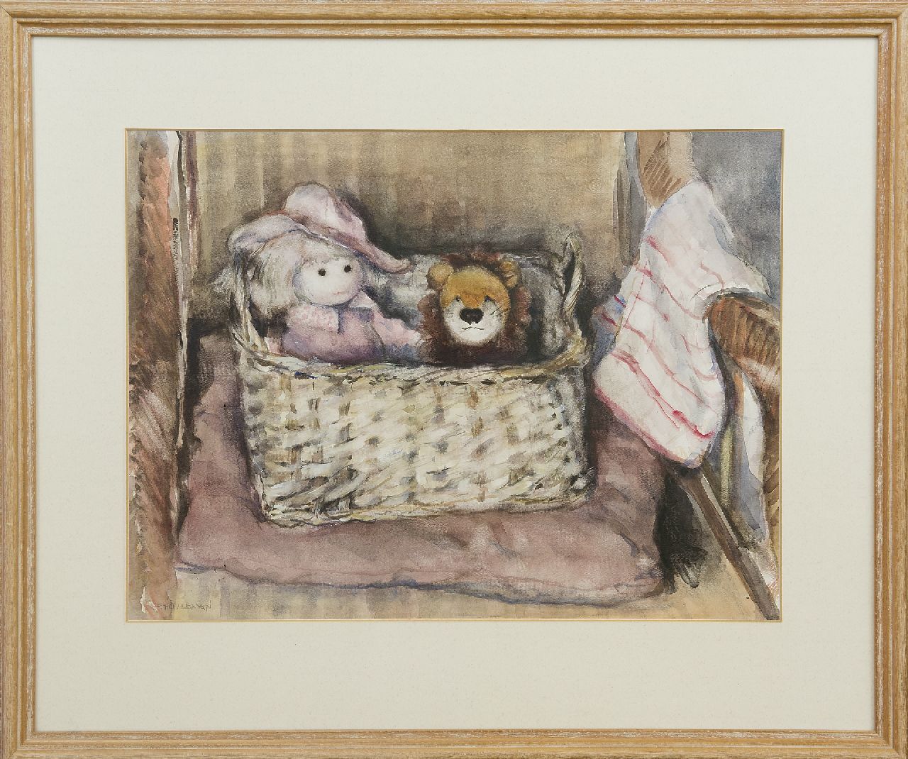 Holleman F.  | Frida Holleman | Watercolours and drawings offered for sale | The doll basket, watercolour on paper 35.5 x 47.0 cm, signed l.l.