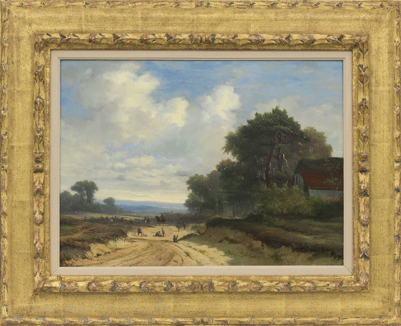 Weerts C.A.  | Coenraad Alexander Weerts | Paintings offered for sale | Infantery on a sandy track near a farmstead, oil on panel 28.5 x 39.3 cm, signed with remains of signature l.r.