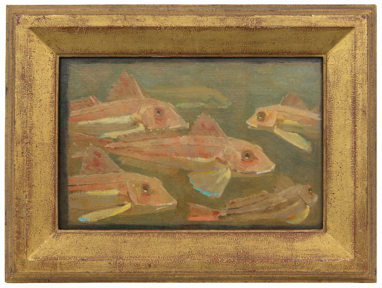 Dijsselhof G.W.  | Gerrit Willem Dijsselhof, Gurnards in an aquarium, oil on canvas 26.2 x 38.2 cm
