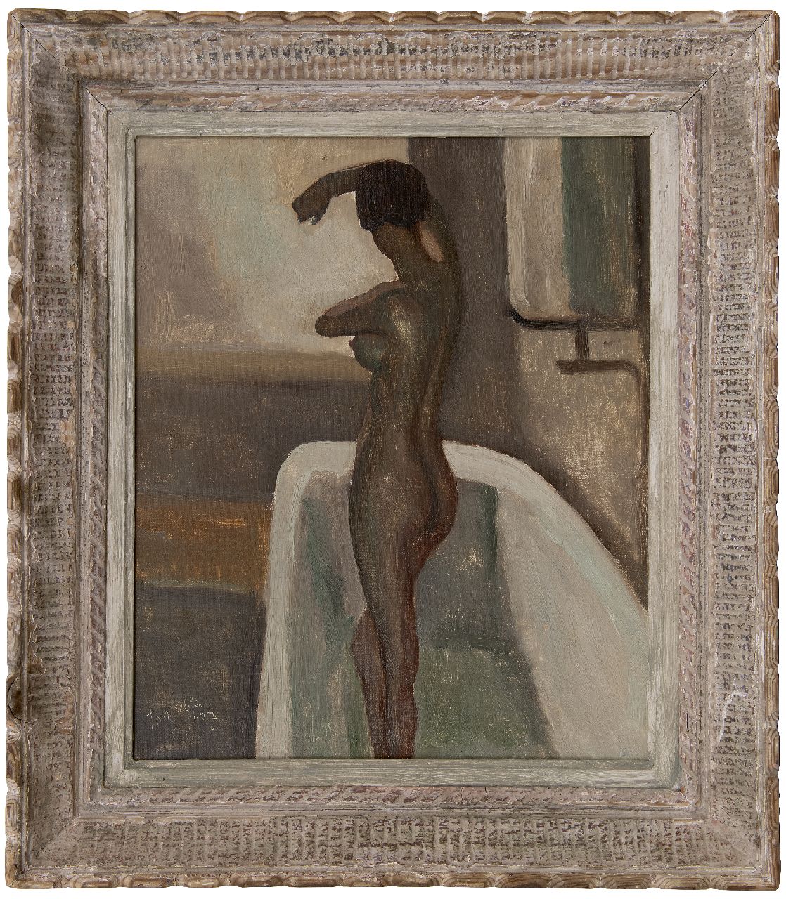 Kelder A.B.  | Antonius Bernardus 'Toon' Kelder | Paintings offered for sale | Female nude standing in the bathtub, oil on canvas 56.0 x 46.3 cm, signed l.l. and dated '27