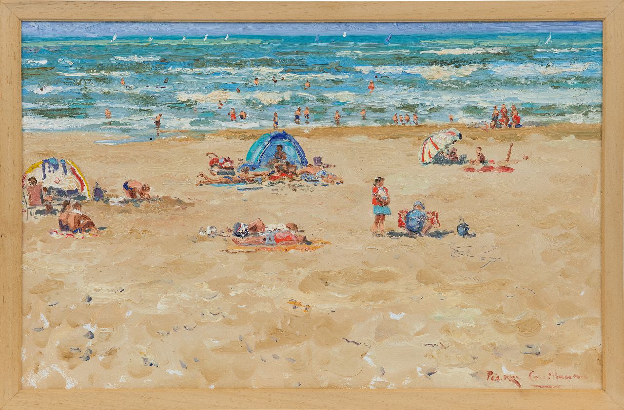 Guillaume P.  | Pierre Guillaume, Motherly love on the beach, oil on board 39.4 x 61.0 cm, signed l.r. and dated 28 aug 2004 on the reverse