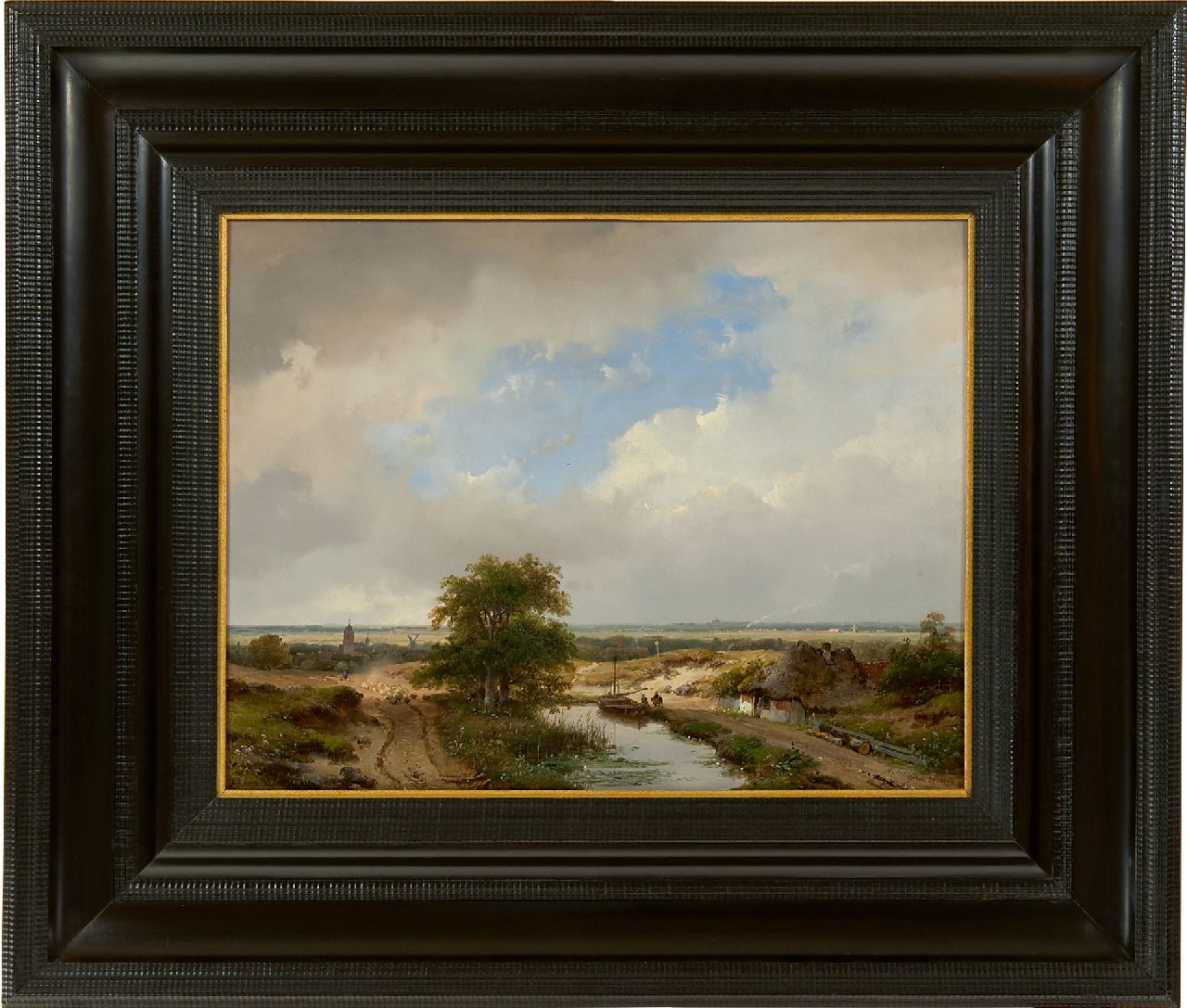 Schelfhout A.  | Andreas Schelfhout, A dune landscape with Haarlem in the distance and a steam train, oil on panel 31.6 x 41.1 cm, signed l.r. and painted 1847