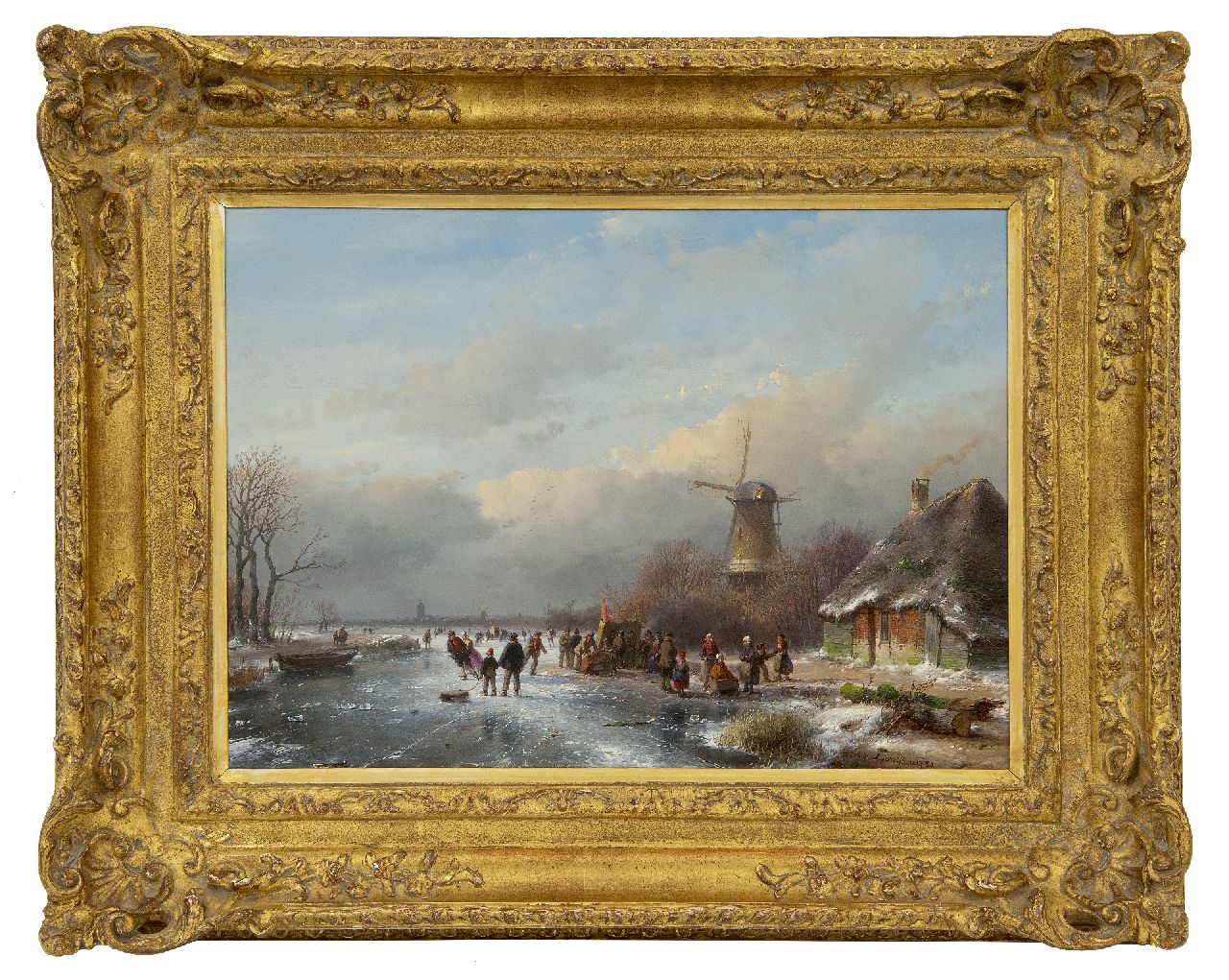 Schelfhout A.  | Andreas Schelfhout, A crowded winter landscape with skaters, oil on panel 33.7 x 47.1 cm, signed l.r. and dated '58