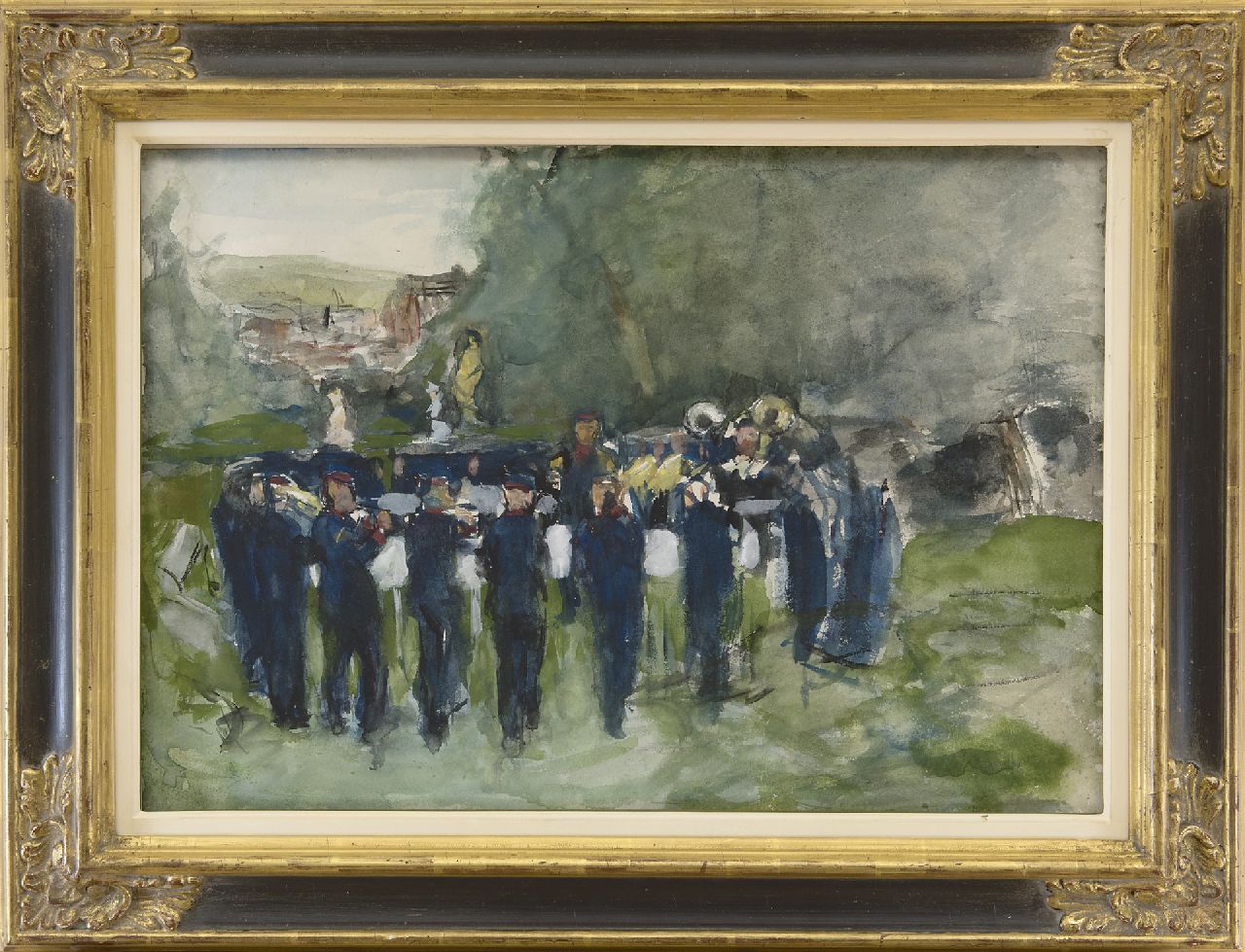 Rappard A.G.A. van | 'Anthon' Gerhard Alexander van Rappard | Watercolours and drawings offered for sale | Orchestra in Neuenahr, Germany, chalk, watercolour and gouache on paper 35.7 x 51.0 cm