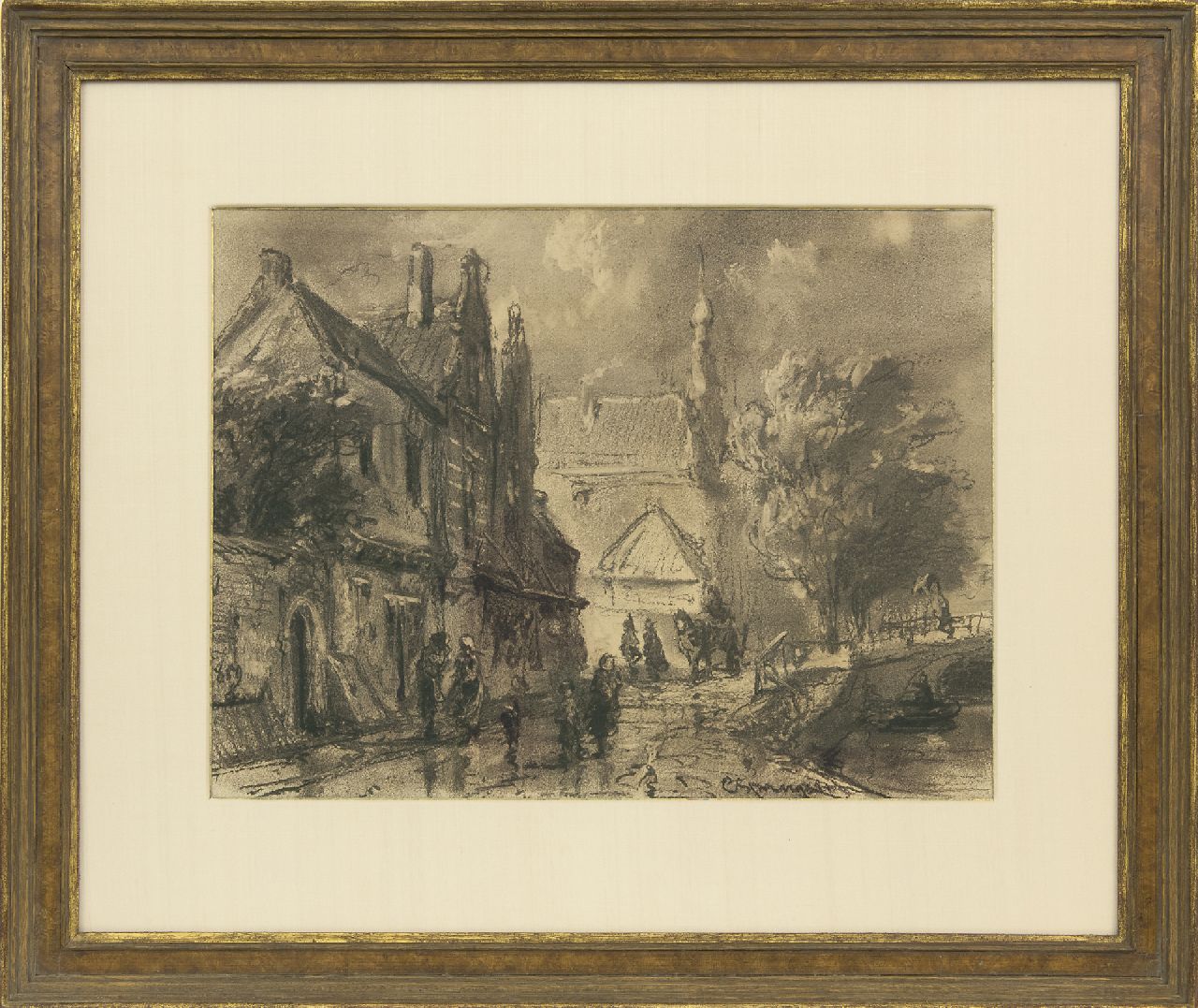 Springer C.  | Cornelis Springer, A view of the Raamgracht in Haarlem, charcoal on paper 31.0 x 40.1 cm, signed l.r. and painted 1859
