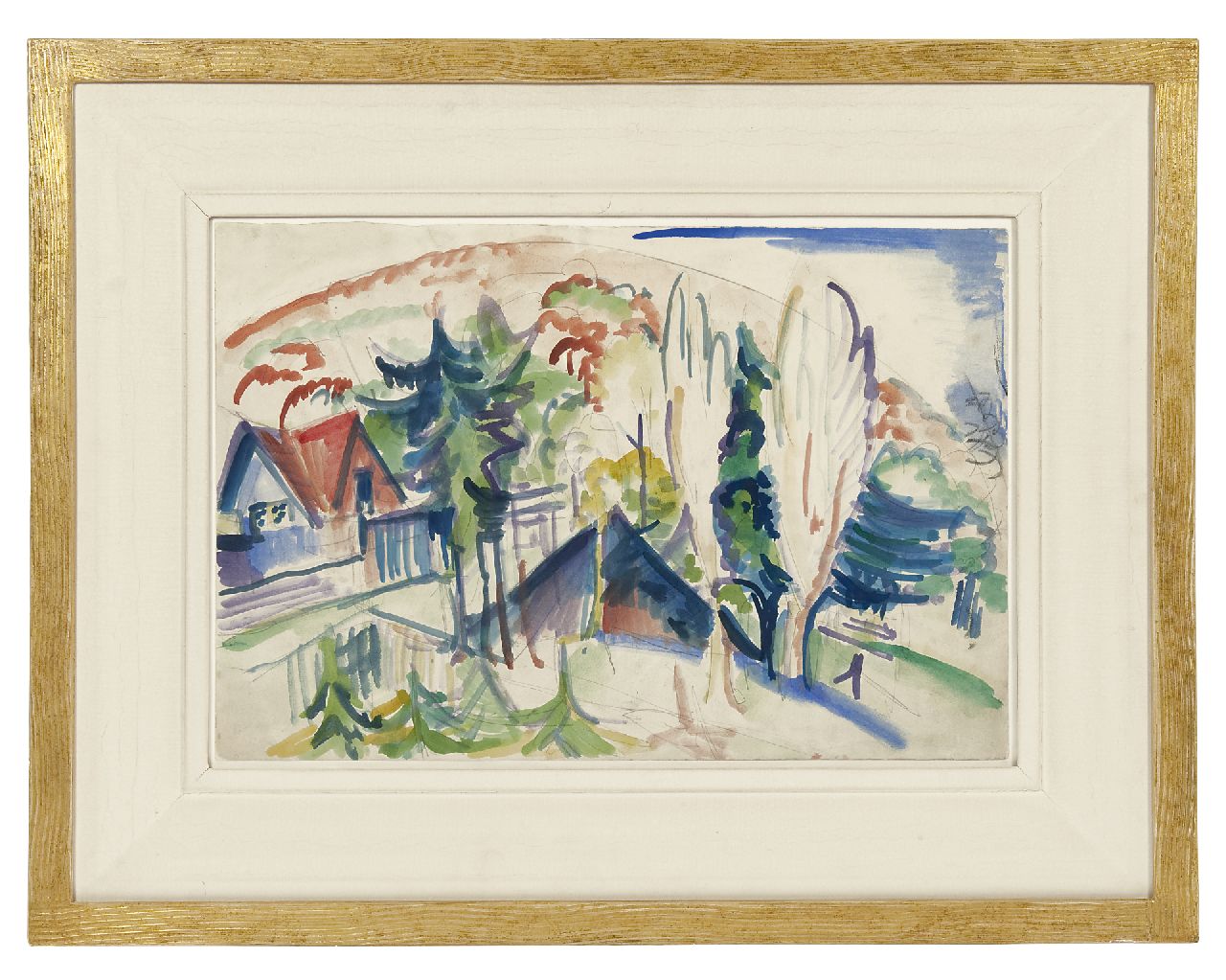 Kirchner E.L.  | Ernst Ludwig Kirchner, A village in the Taunus mountains, Germany, pencil, chalk and watercolour on paper 38.3 x 56.6 cm, painted 1916