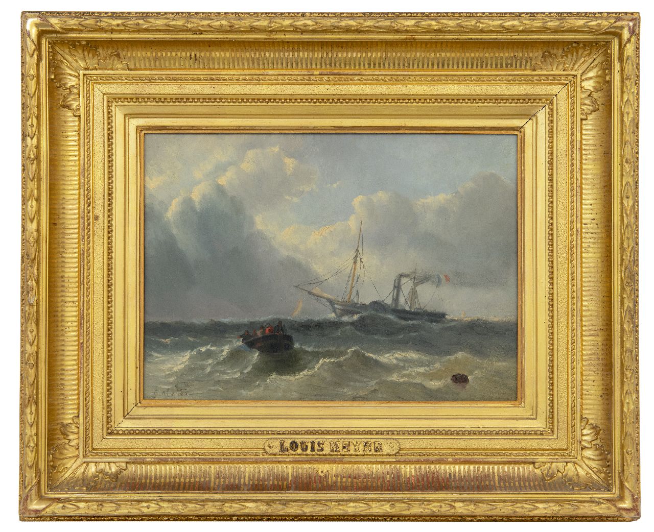 Meijer J.H.L.  | Johan Hendrik 'Louis' Meijer | Paintings offered for sale | A steamer and French paddle steamer at sea, oil on panel 24.5 x 33.5 cm, signed l.l.