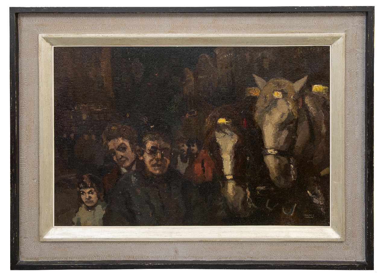 Noltee B.C.  | Bernardus Cornelis 'Cor' Noltee | Paintings offered for sale | Figures and coach horses by night, oil on canvas 60.7 x 90.7 cm, signed l.r.