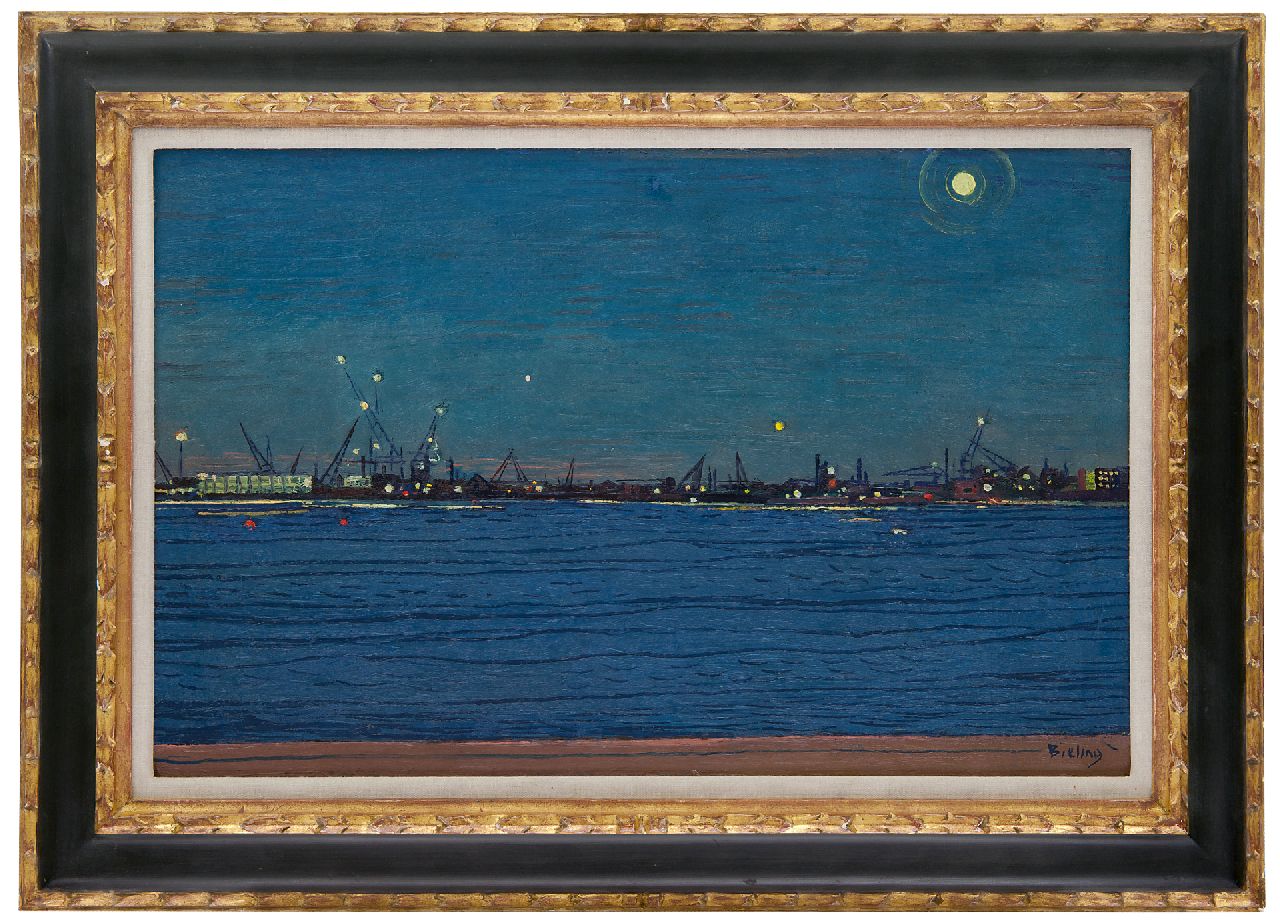 Bieling H.F.  | Hermann Friederich 'Herman' Bieling, The river Maas by night, oil on canvas 38.4 x 60.1 cm, signed l.r.