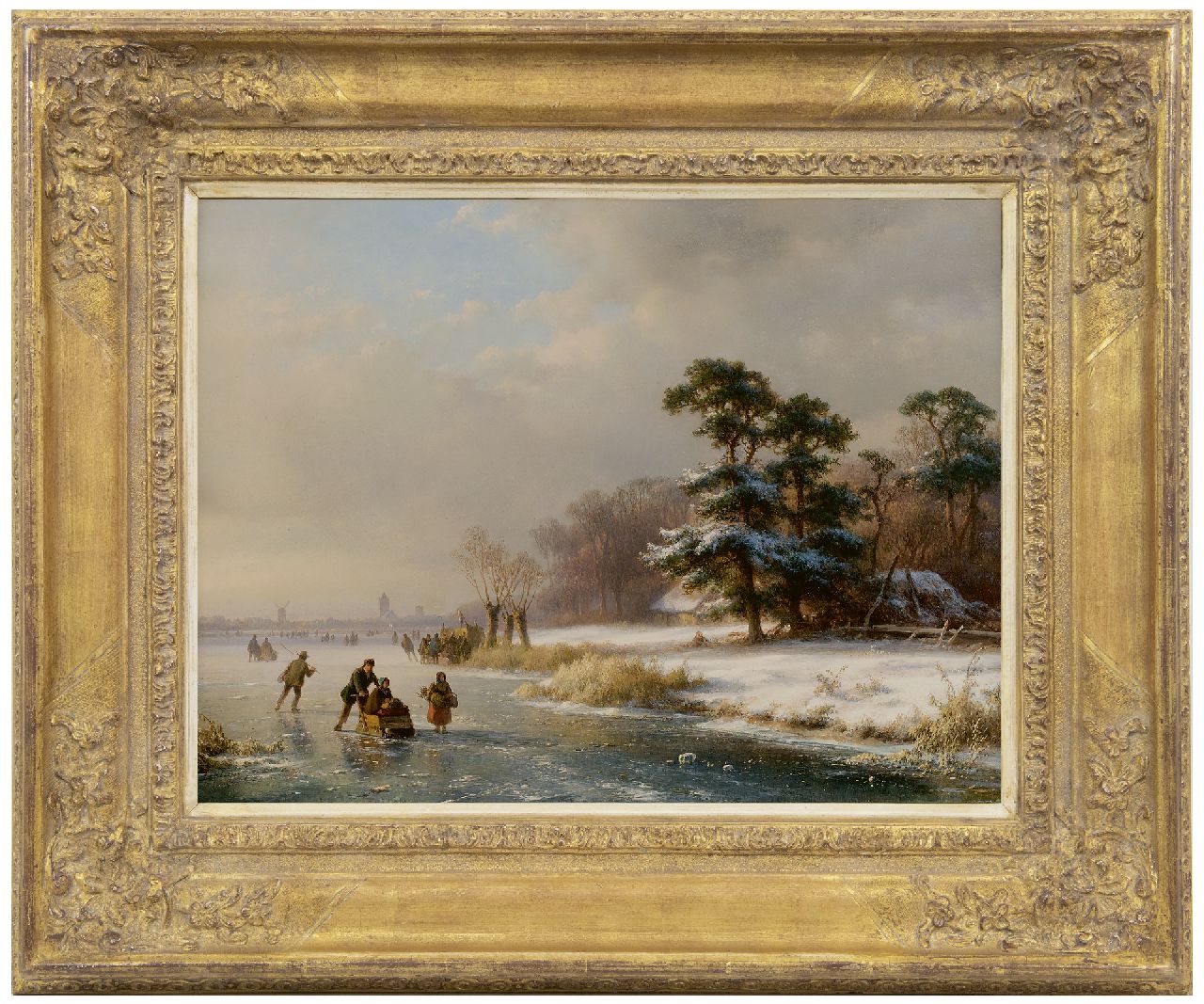 Kleijn L.J.  | Lodewijk Johannes Kleijn, Skating fun on a frozen river, oil on panel 34.5 x 46.0 cm, signed l.l.