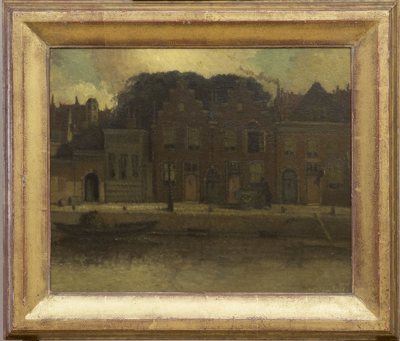 Daalhoff H.A. van | Hermanus Antonius 'Henri' van Daalhoff | Paintings offered for sale | Houses along the quay, oil on panel 37.7 x 46.0 cm, signed l.r.