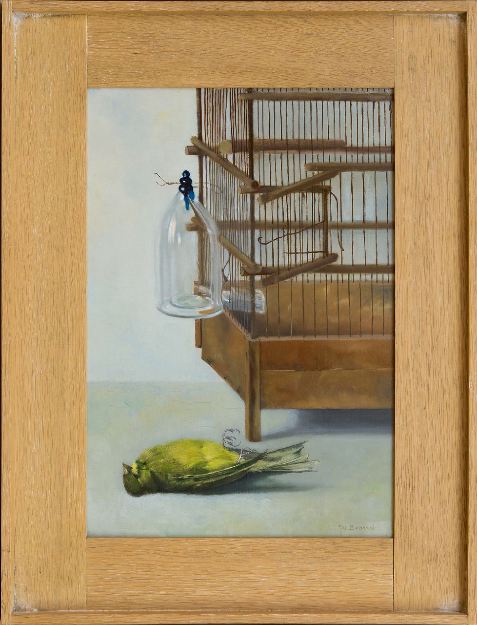 Bodaan J.J.  | Johan Jacob Bodaan | Paintings offered for sale | Dead bird near a cage, oil on panel 36.2 x 25.2 cm, signed l.r.