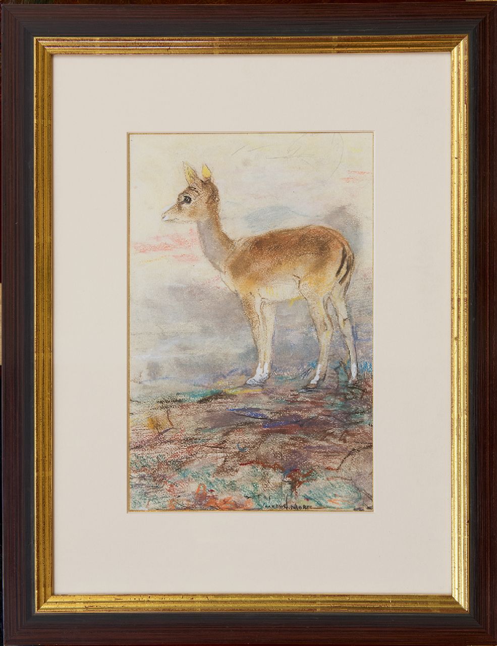 Vaarzon Morel W.F.A.I.  | Wilhelm Ferdinand Abraham Isaac 'Willem' Vaarzon Morel, A small deer, pastel on paper 27.5 x 18.5 cm, signed l.c.