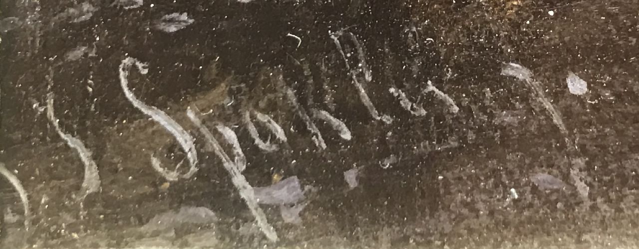 Jan Jacob Spohler signatures Skating on a river near a windmill