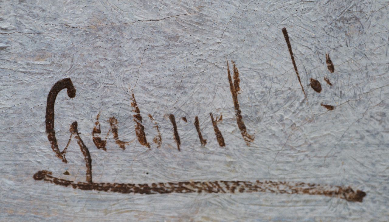 Constan Gabriel signatures A peat cutter with his barge in a polder landschape