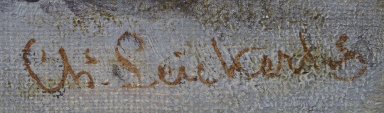 Charles Leickert signatures Barges on the beach of Scheveningen, by moonlight