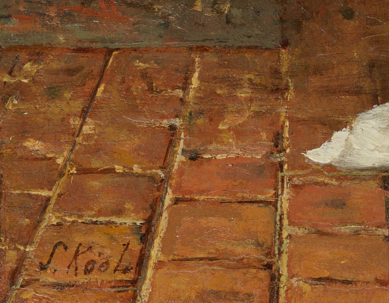 Sipke Kool signatures Mother and child near a fireplace