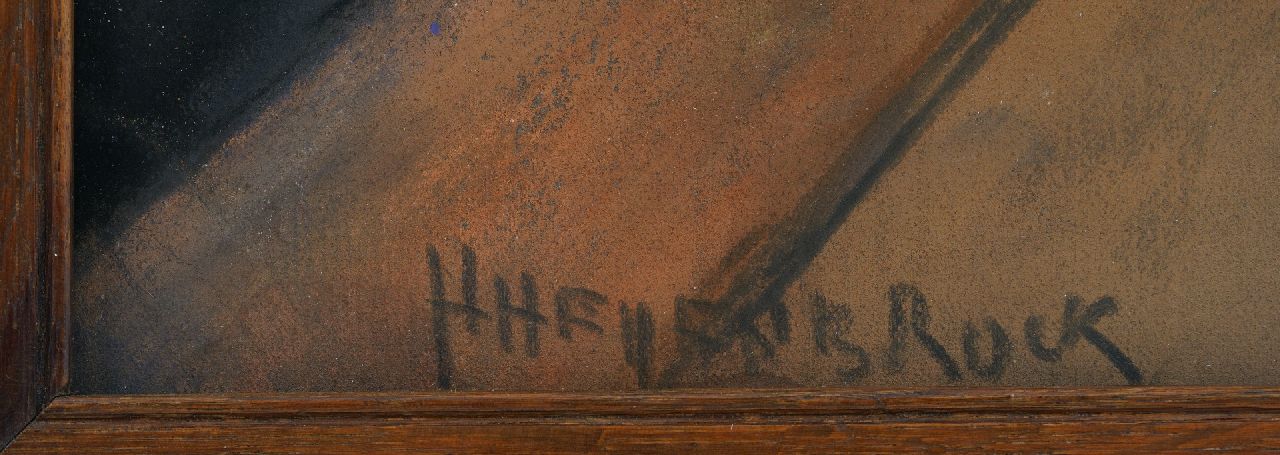 Herman Heijenbrock signatures The Kalverstraat with flags, by night