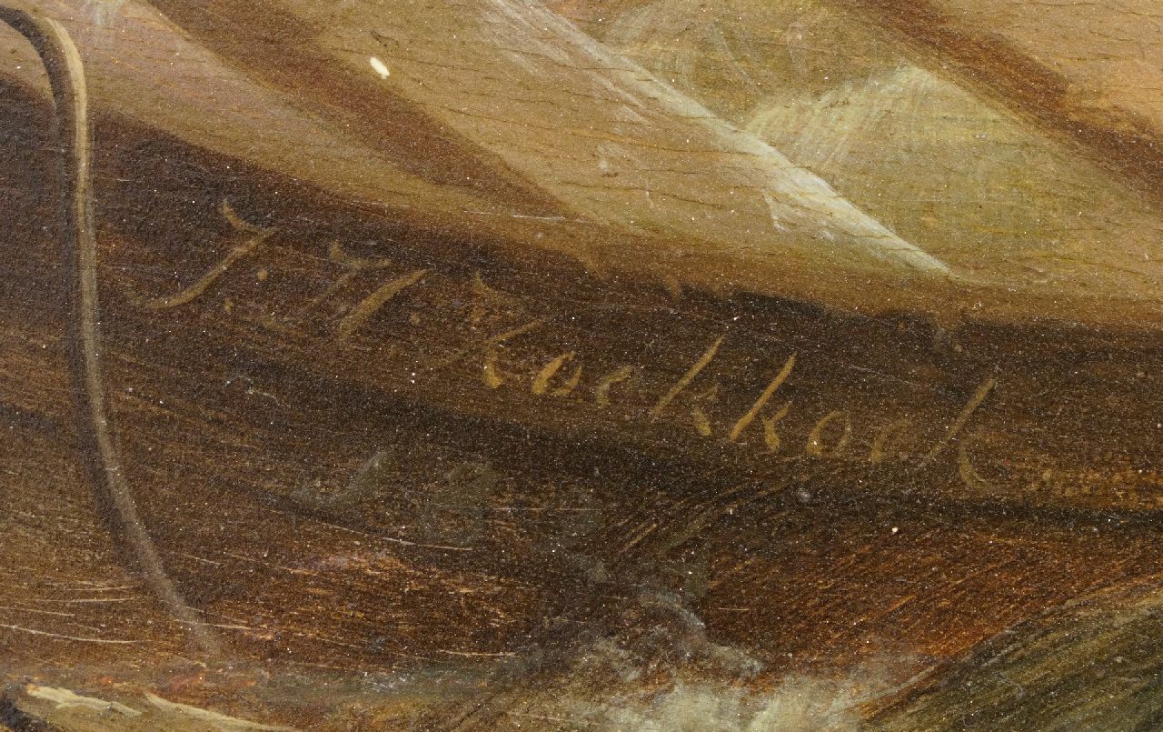 Johannes Hermanus Koekkoek signatures Shipwreck at the Cape Colony, South-Africa, with the Table Mountain in the distance